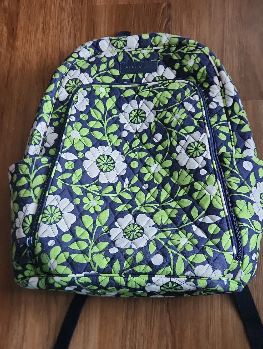 Vera Bradley Floral Navy, Lime & White Quilted Lucky You Pattern Backpack
